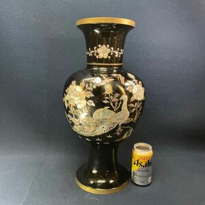 黒漆螺鈿銅胎花瓶 花器 飾り壺 インテリア 花入 