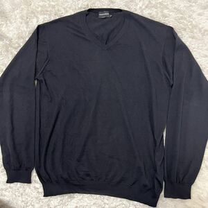 1円 GIORGIO ARMANI ジョルジオアルマーニ メンズ　ニット セーター カシミア シルク 大きいサイズ 52 XL Vネック 希少 ブラック 