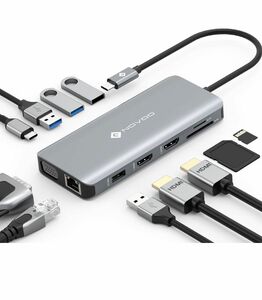 USB C ハブ 11-in-1 トリプルディスプレイ NOVOO デュアル 4K ドッキングステーション【HDMI/VGA