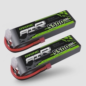 送料無料★OVONIC 3s リポバッテリー 50C 5500mAh 11.1V ディーンスタイルTコネクター付き(2パック)