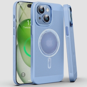 送料無料★iPhone 15 plusケース MagSafe対応 画面&レンズ保護 ワイヤレス充電 マット感 (ブルー)