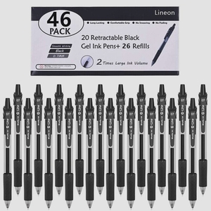送料無料★ジェルボールペン ボールペン ノック 式 ブラック 0.7mm 20ゲルペン 26替え芯 46パック
