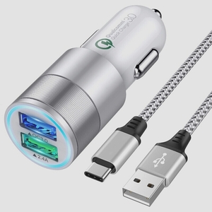 送料無料★IWAVION 30W カーチャージャー 2ポート USB C シガーソケット 12V/24V 車 充電器（シルバー）