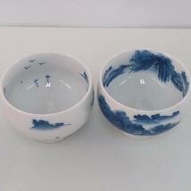 畑萬陶苑 鍋島焼 山水画 急須・蓋付湯飲4客 茶器揃 中古品 _画像7