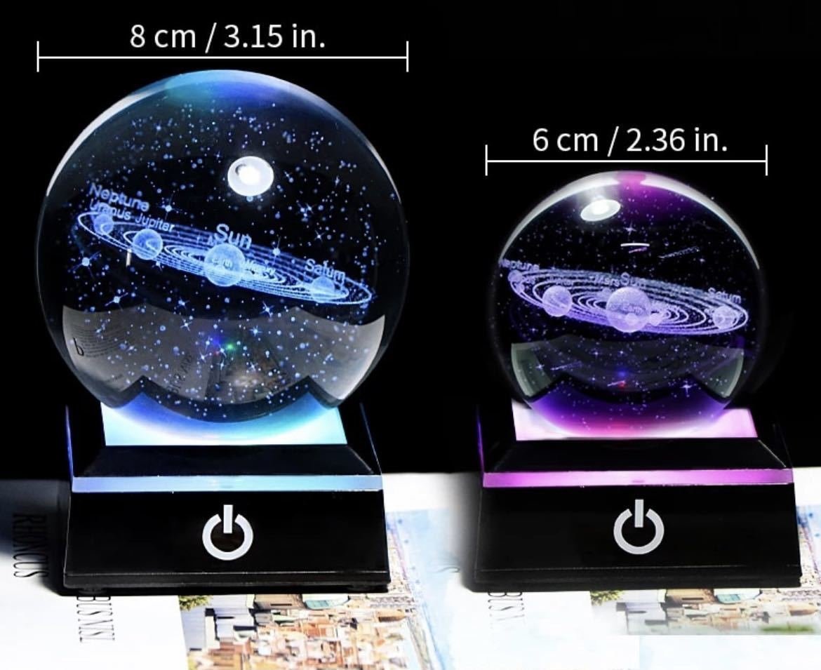 LHH790★LED Celestial Crystal Ball 3D Ball Laser Engraving Moon Mars Saturn Jupiter Sun Earth Astronomy USB Cable Light, Handmade items, interior, miscellaneous goods, others