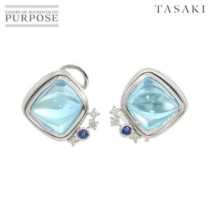タサキ TASAKI ブルートパーズ ダイヤ 0.08ct×2 サファイヤ イヤリング K18 WG ホワイトゴールド 750 田崎真珠 Earrings Clip on 90210557