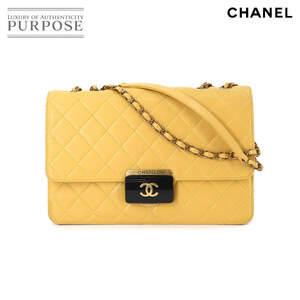 シャネル CHANEL マトラッセ チェーン ショルダー バッグ レザー イエロー ゴールド 金具 Matelasse Bag 90180022