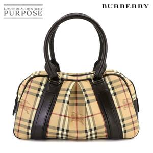 新品同様 バーバリー BURBERRY ノバチェック ハンド バッグ PVC レザー ベージュ ブラウン ゴールド 金具 Hand Bag 90221145