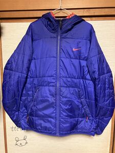 中古品 Nike(ナイキ) メンズ XL リバーシブル ダウンジャケット(ダウン) ブルー(裏:赤チェック) 送料710円