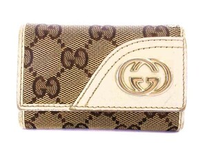 GUCCI グッチ　レザー　6連キーケース　GG　ベージュ　ホワイト　正規品