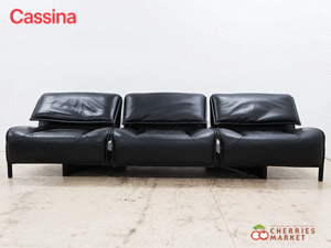 ◆展示品◆ Cassina カッシーナ 125 VERANDA 3 ヴェランダ 3Pソファ/3人掛けソファ 黒総革/レザー ヴィコ・マジストレッティ 170万