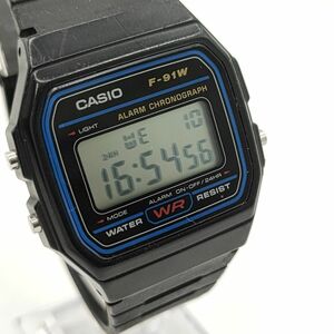 【稼動○】CASIO カシオ クォーツ 腕時計 デジタル文字盤 オクタゴン ブラック×ブルー ボーイズサイズ F-91W