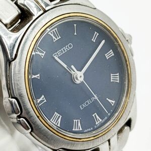 【電池切れ】SEIKO セイコー EXCELINE エクセリーヌ クォーツ 腕時計 青文字盤 ローマン ラウンド レディース 2J31-0010