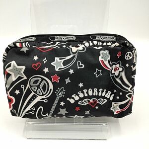 LeSportsac レスポートサック ポーチ レッド×ブラック ファンシー柄 スター ハート ギター シルバー金具