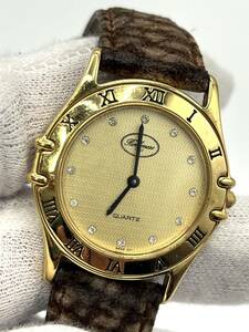 【電池切れ】Borbonese ボルボネーゼ クォーツ 腕時計 ゴールド文字盤 ローマン ラインストーン ラウンド レザーベルト ボーイズサイズ