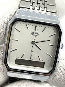 【電池切れ/ベルトジャンク】CASIO カシオ クォーツ 腕時計 シルバー文字盤 アナデジ デジアナ オクタゴン レディース AQ-413