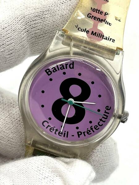 【電池切れ】METRO&BUS クォーツ 腕時計 パープル文字盤 ラウンド クリアベルト ボーイズサイズ