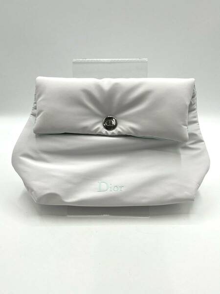 Christian Dior クリスチャンディオール マチ付き ポーチ クラッチバッグ ホワイト×ライトグリーン系 ノベルティ