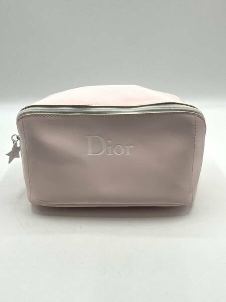 Christian Dior クリスチャンディオール メイクポーチ ライトピンク×ホワイト CDロゴ スクエア型 ラウンドファスナー ノベルティ