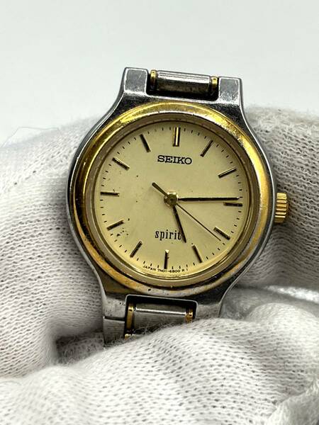 【電池切れ】SEIKO セイコー SPRIT スピリット クォーツ 腕時計 イエロー文字盤 ラウンド コンビ レディース 7N01-6A80