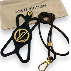 ●LOUIS VUITTON ルイヴィトン●フォンホルダー ルイズ M68382 ブラック ストラップ スマホケース ゴールド 保存袋付き