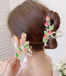 ピンク　いちご　ヘアクリップ　バンズクリップ　髪留め　まとめ髪　 ヘアアクセサリー 髪飾り ヘアクリップ バンスクリップ