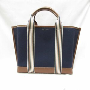 TORY BURCH トリーバーチ キャンバス×レザー ハンドバッグ トート ネイビー系 レディース 保存袋付 美品 /2401D