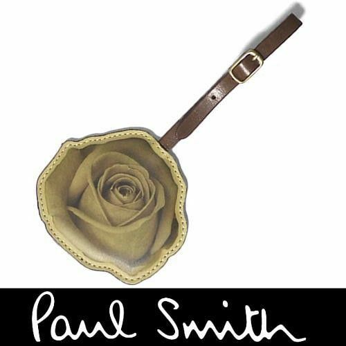 Paul Smith［ポールスミス］ラゲッジタグ ローズチャーム オールドローズプリント 牛革 セピア 薔薇