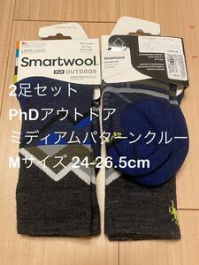 2足 スマートウール smartwool PhDアウトドアミディアムパターンクルー Mサイズ 24.0-26.5cm ディープネイビー