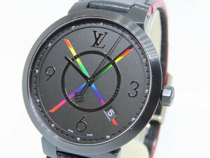 【美品】LOUIS VUITTON ルイ・ヴィトン タンブールスリム レインボー QA113 メンズ腕時計