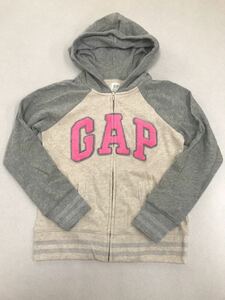 ★GAP★新品★ロゴパーカー★160★グレーＸベージュ★ジップアップ★ロゴはかわいいＰＩＮＫ★4-1