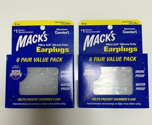 新品■耳栓■Mack's Pillow Macks Pillow Soft シリコン■6ペア　2セット ■NRR22 透明■就寝時 サーフィン