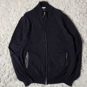 希少 XL相当 美品 MALE&Co ドライバーズニットカシミヤ 羊革 部分レザー モックネック スタンドカラー メイル&コー ジップ ブルゾン