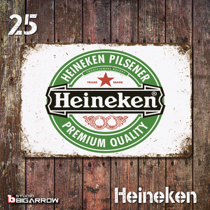 25 ブリキ看板 20×30㎝ Heineken ハイネケンビール ガレージ スチール アンティーク アメリカンインテリア 世田谷ベース