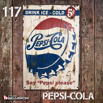 117 ブリキ看板 20×30㎝ PEPSI-COLA ペプシコーラ ガレージ スチール アンティーク アメリカンインテリア 世田谷ベース_画像1