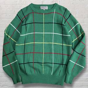 【ISLANDER COTTON】UK VINTAGE イギリス古着 ビンテージ レトロニット カラフル グリーン チェック 個性的