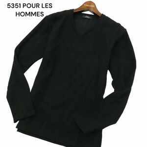 5351 POUR LES HOMMES 5351プールオム 通年 スリム★ 長袖 Ⅴネック カットソー ロンTシャツ Sz.48　メンズ 黒 日本製　A3T15428_C#F