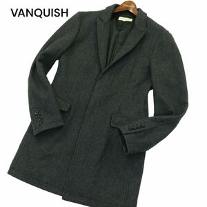 VANQUISH ヴァンキッシュ 秋冬 メルトン ウール★ 比翼仕立て スリム チェスター コート Sz.L　メンズ グレー　A3T15425_C#N