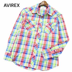 美品★ AVIREX アヴィレックス 通年 長袖 カジュアル ウエスタン チェック シャツ Sz.XL　メンズ 大きいサイズ　A3T15416_C#C