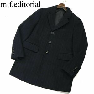 m.f.editorial タカキュー 秋冬 カシミヤ混★ ウール ストライプ チェスター コート ジャケット Sz.S　メンズ ネイビー　A3T15485_C#N