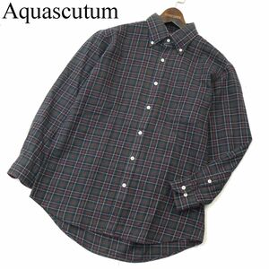 Aquascutum アクアスキュータム 秋冬 カシミヤ混★ 長袖 ボタンダウン チェック ネル シャツ Sz.L　メンズ 日本製　A3T15479_C#B