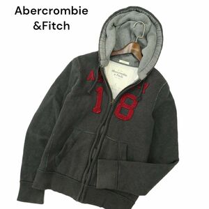 Abercrombie&Fitch アバクロンビー＆フィッチ 裏起毛★ ロゴ パッチ ジップアップ スウェット パーカー Sz.L　メンズ グレー　A4T00070_1#N