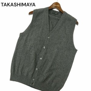 TAKASHIMAYA 高島屋 秋冬 高級 カシミヤ100％★ ニット ベスト Sz.M　メンズ グレー　A4T00068_1#K