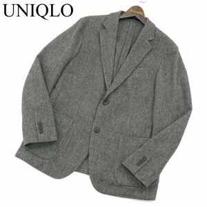 UNIQLO ユニクロ 秋冬 ウール ツイード ヘリンボーン★ テーラード ジャケット Sz.L　メンズ グレー　A4T00399_1#N