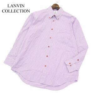 LANVIN COLLECTION ランバン コレクション 通年 ストライプ★ 長袖 ボタンダウン シャツ Sz.XL以上　メンズ 大きいサイズ　A4T00361_1#C