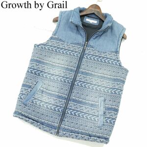 Growth by Grail グロースバイグレイル 秋冬 USED加工★ ヨーク切替 デニム 中綿 ベスト Sz.M　メンズ　A4T00406_1#N