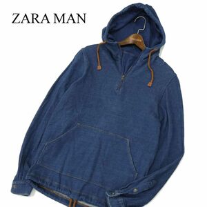 ZARA MAN ザラ マン 通年 SLIM FIT インディゴ★ スウェット デニム ハーフジップ プルオーバー パーカー Sz.S　メンズ　A4T00266_1#I