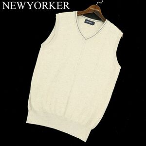 NEWYORKER ニューヨーカー 通年 ケーブル編み★ Vネック コットン ニット ベスト Sz.M　メンズ　A4T00422_1#L