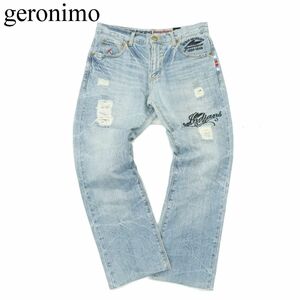 geronimo ジェロニモ 通年 クラッシュ&リペア加工★ スタッズ ネイティブ刺繍 デニム パンツ ジーンズ Sz.L　メンズ　A4B00155_1#R