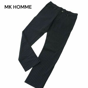 【新品 未使用】 MK HOMME ミッシェルクラン オム 秋冬 ストレッチ ストライプ★ スラックス パンツ Sz.48　メンズ ネイビー　A4B00092_1#Q